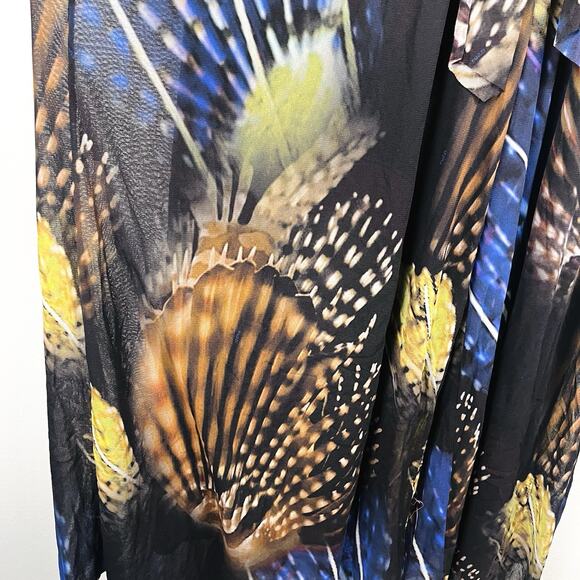 Fuzzi XXL Multicolor Fish Print Mesh Stretch Sleeveless Belted Wide-Leg Jumpsuit - Picture 5 of 7